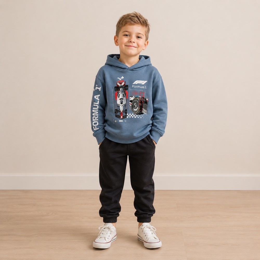 F1 Formula 1 Kids Hoodie Blue Racing Graphic Pullover Hybrid Apparel Small NEW